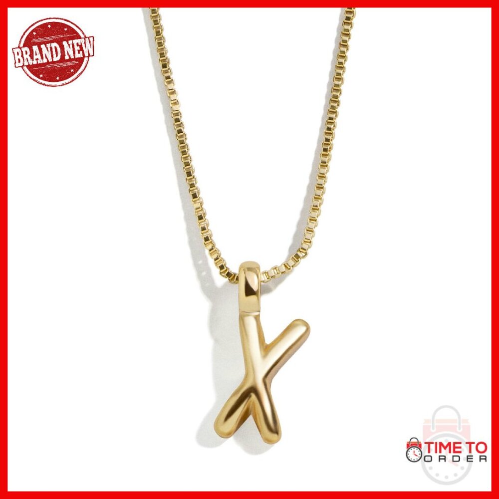 Gold-Plated Bubble Initial Pendant Necklace 17 Inch Chain Personalized Gift